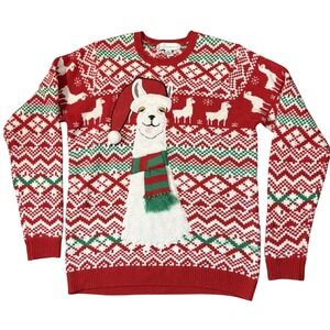 Jolly Sweaters Ugly Christmas Sweater Large 3D Llama Wearing Scarf Unisex Funny
